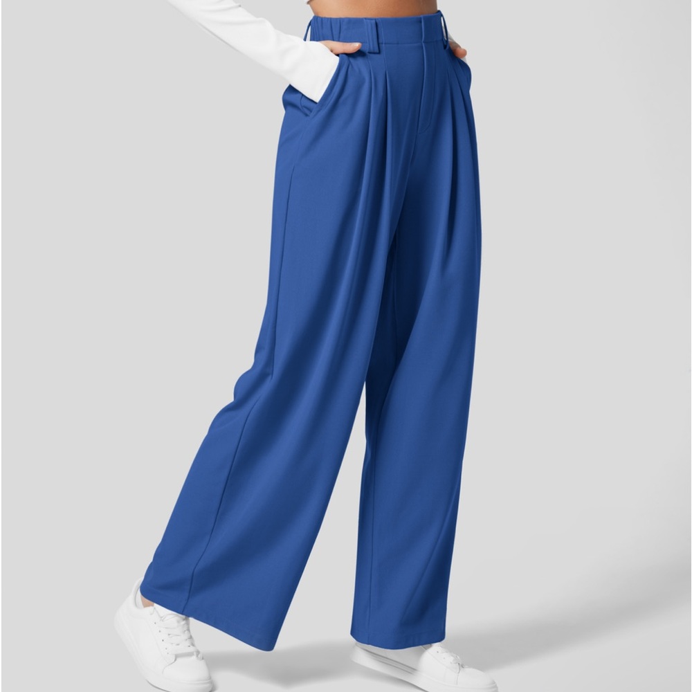 NWT HALARA High Waisted Plicated Side Pocket Wide Leg Waffle Work Pant Large T